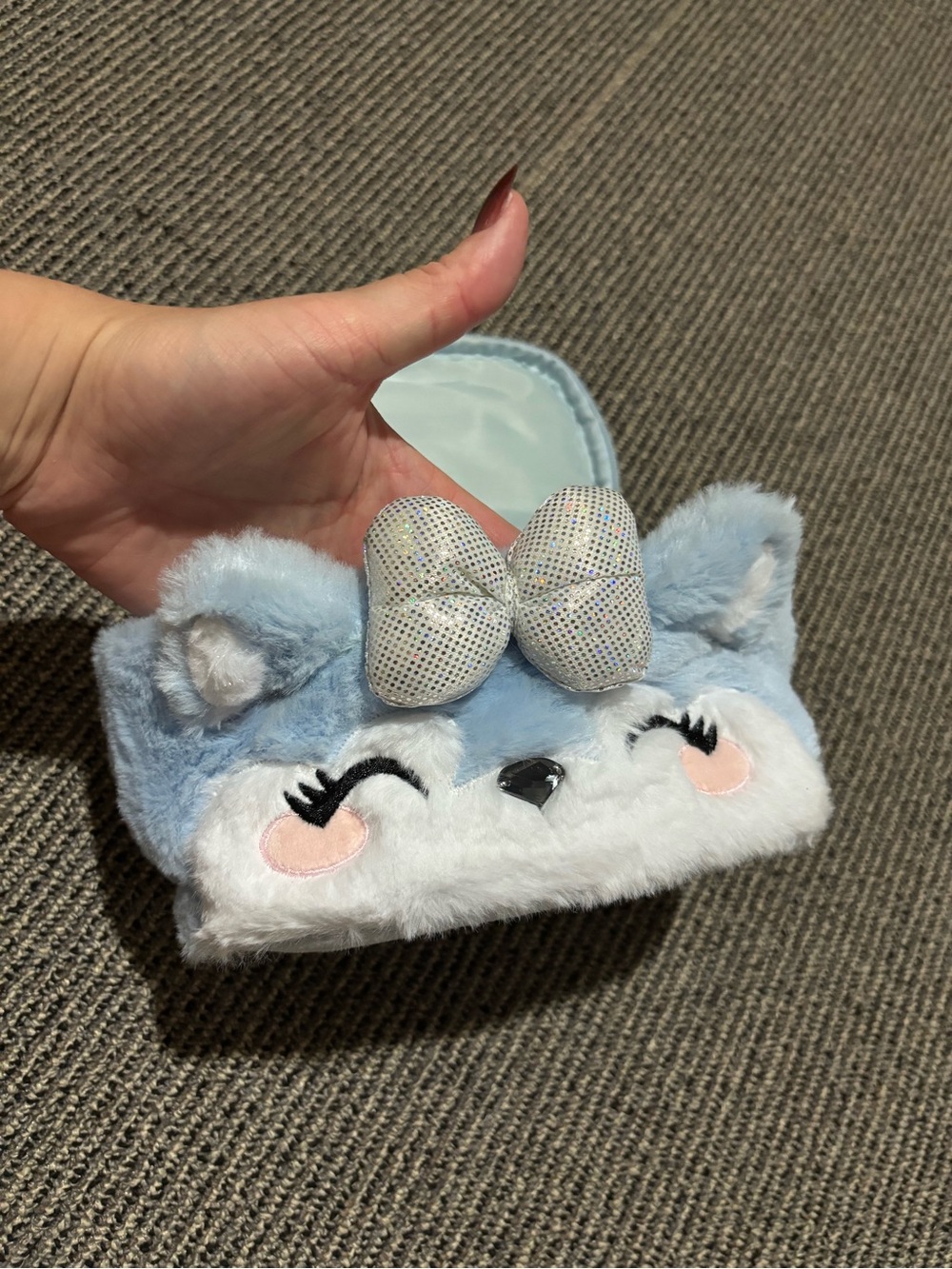 Claire's Light Blue Plush Animal Cosmetic Pouch with Sparkle Bow